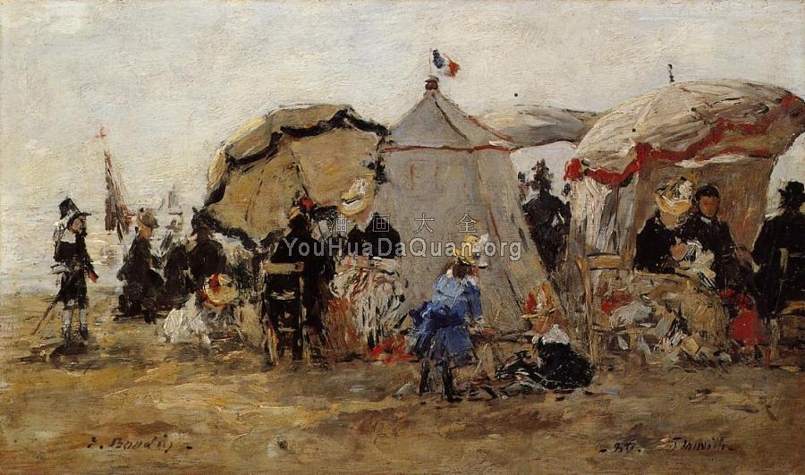 Woman and Children on the Beach at Trouville - 尤金·布丹